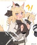  !? 1other 3girls ambiguous_gender animal_ear_fluff animal_ears arknights aunt_and_niece black_bow black_gloves black_headwear black_jacket black_shirt blonde_hair blue_eyes blush bow dated doctor_(arknights) emphasis_lines english_text fang gloves hair_bow happy_birthday hat headset highres hood hood_up horse_ears horse_girl horse_tail jacket jewelry_box kyou_039 long_hair mask misunderstanding multiple_girls nearl_(arknights) open_mouth out_of_frame ponytail shirt skin_fang tail thick_eyebrows twitter_username whislash_(arknights) white_jacket 