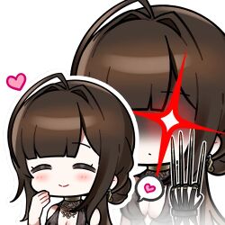  +++ 1girl artist_request brown_hair chibi chibi_only different_zoom_layer dress dsr-50_(girls'_frontline) evening_gown girls'_frontline_2:_exilium girls_frontline hair_intakes heart loreley_(girls'_frontline_2) lowres official_art partially_shaded_face red_eyes second-party_source solo speech_bubble spoken_heart 