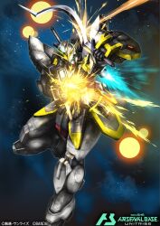  arm_shield card_(medium) copyright_logo copyright_name copyright_notice gundam gundam_arsenal_base gundam_sandrock_custom logo mecha mecha_focus mobile_suit no_humans official_art robo_misucha robot shotel sword v-fin weapon 