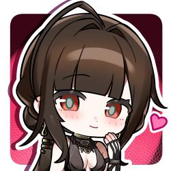  +++ 1girl artist_request blush brown_hair chibi chibi_only dress dsr-50_(girls'_frontline) evening_gown girls'_frontline_2:_exilium girls_frontline hair_intakes heart loreley_(girls'_frontline_2) lowres official_art outline second-party_source smile solo white_outline 
