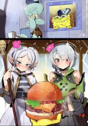 anby_demara frieren krusty_krab long_hair multiple_boys multiple_girls short_hair sousou_no_frieren spongebob_squarepants spongebob_squarepants_(series) squidward_tentacles zenless_zone_zero