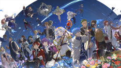  6+boys 6+girls absurdly_long_hair absurdres adjusting_eyewear ahoge annotated arm_behind_back arm_up arms_up axe back-to-back backpack bag bald basket battle_axe beard belt black_belt black_coat black_dress black_gloves black_hair black_robe blonde_hair blue_butterfly blue_capelet blue_cloak blue_dress blue_scarf book braid braided_ponytail brothers brown_eyes brown_hair bug butterfly cape capelet carrying carrying_over_shoulder cheek_pinching child chocolate_donut cigarette clenched_hand cloak closed_eyes clothing_cutout coat commentary_request day denken_(sousou_no_frieren) double-sided_axe double_bun double_v doughnut dress dunste_(sousou_no_frieren) dutch_angle dwarf eating edel_(sousou_no_frieren) ehre_(sousou_no_frieren) eisen_(sousou_no_frieren) elf escape_golem_(sousou_no_frieren) everyone eyepatch facial_hair fake_horns falling_petals falsch_(sousou_no_frieren) fern_(sousou_no_frieren) field fighting fingerless_gloves flamme_(sousou_no_frieren) floating floating_hair flower flower_field flying food frieren fur-trimmed_jacket fur_trim genau_(sousou_no_frieren) glasses glint gloves golem gorilla_(sousou_no_frieren) grabbing_another's_hair grandfather_and_granddaughter green_eyes green_hair grey_coat grey_hair hair_between_eyes hair_bun hair_ornament half_updo hand_on_another's_head hand_up hands_up head_wreath heart heiter helmet highres himmel_(sousou_no_frieren) holding holding_another's_hair holding_axe holding_basket holding_book holding_cigarette holding_donut holding_food holding_polearm holding_sword holding_weapon horned_helmet horns jacket kanne_(sousou_no_frieren) kneeling kraft_(sousou_no_frieren) land_(sousou_no_frieren) lange_(sousou_no_frieren) laufen_(sousou_no_frieren) lawine_(sousou_no_frieren) lernen_(sousou_no_frieren) long_beard long_hair lying mage_staff meteor_shower methode_(sousou_no_frieren) mimic mimic_chest monocle multiple_boys multiple_girls mustache old old_man on_ground on_side one_eye_closed orange_hair orden_(sousou_no_frieren) own_hands_together pantyhose parted_bangs petals piggyback pinching pink_hair planted planted_sword pointy_ears polearm ponytail profile purple_hair red_cloak red_hair red_jacket richter_(sousou_no_frieren) robe sand sash scarf scharf_(sousou_no_frieren) sein's_brother_(sousou_no_frieren) sein_(sousou_no_frieren) sense_(sousou_no_frieren) serie_(sousou_no_frieren) shooting_star shoulder_cutout siblings single_braid sitting sleeping sleeping_upright smile smoking smug sousou_no_frieren sparkle spear staff stark_(sousou_no_frieren) stoltz_(sousou_no_frieren) straight_hair suit sword sword_village_chief_(sousou_no_frieren) tassel tassel_hair_ornament thick_beard ton_(sousou_no_frieren) twilight twintails ubel_(sousou_no_frieren) v ve_0ekaki very_long_hair violet_eyes voll_(sousou_no_frieren) weapon white_cape white_capelet white_cloak white_coat white_dress white_hair winter_clothes wirbel_(sousou_no_frieren) 