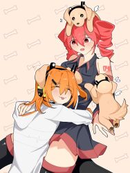  :3 a.i._voice adachi_rei animal_ears baby_animal blush commentary_request detached_sleeves dog dog_ears dog_tail drill_hair grey_shirt happy highres jacket kasane_teto kasane_teto_(utau) orange_hair puppy red_eyes red_hair shirt tail tongue twin_drills utau white_jacket yi_xing_luren yuri 