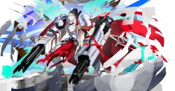  1boy arknights armor cape facing_viewer full_armor full_body gun halo hashtag hashtag-only_commentary helmet highres holding holding_gun holding_weapon male_focus red_cape sankta_miksaparato_(arknights) weapon wolffrost928 