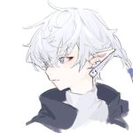  1boy alphinaud_leveilleur blue_eyes braid chyoel closed_mouth earrings final_fantasy final_fantasy_xiv grey_hair highres jewelry male_focus pointy_ears portrait simple_background solo white_background 