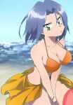  1boy beach bikini blue_hair breasts crossdressing green_eyes haru3201 james_(pokemon) looking_at_viewer pokemon pokemon_(anime) purple_hair swimsuit team_rocket 