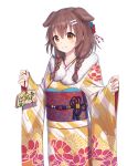  1girl :3 absurdres animal_ears bangs blush bone_hair_ornament braid brown_eyes brown_hair closed_mouth cowboy_shot dated dog_ears dog_girl extra_ears fur_scarf furisode hair_between_eyes hair_ornament hairclip highres hololive inugami_korone japanese_clothes kimono long_hair looking_at_viewer low_twin_braids new_year obi obiage obijime pinching_sleeves sash simple_background smile solo traveler_(artbbt) twin_braids twintails virtual_youtuber wide_sleeves 