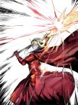  1girl armor axe aymr_(fire_emblem) cape closed_mouth dress edelgard_von_hresvelg fire_emblem fire_emblem:_three_houses gloves hair_ornament highres holding holding_axe horns long_hair long_sleeves looking_at_viewer red_cape simple_background solo violet_eyes weapon white_hair yourfreakyneighbourh 