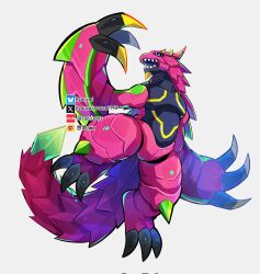  armalizamon armor claws digimon digimon_(creature) full_body highres lizard no_humans pink_armor sharp_teeth solo teeth violet_eyes youzaiyouzai112 