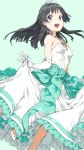  1girl absurdres black_hair blue_eyes bridal_gauntlets bride dress elbow_gloves flower frills gloves haimura_kiyotaka highres official_alternate_costume official_art saten_ruiko solo tiara toaru_kagaku_no_railgun toaru_majutsu_no_index wedding_dress white_dress 