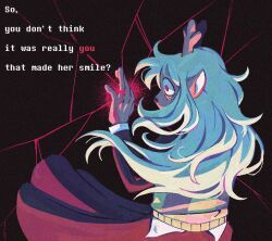  1girl animal_ears black_background black_skirt blonde_hair checkered_sweater_vest commentary deer_ears deer_girl deltarune english_commentary english_text jewelry long_hair long_sleeves noelle_holiday red_eyes ring shirt skirt solo starridge thorn_ring_(deltarune) utdr_(toby_fox) weird_route_(deltarune) white_shirt 
