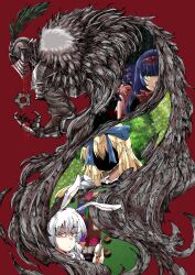  +_+ 1boy 4girls absurdres alice_(black_souls) animal_ears armor black_dress black_souls black_souls_2 blonde_hair blue_eyes blue_hair bow cape daughter_alice_(black_souls) dress full_armor fur_cape gauntlets grimm_(black_souls) haho hair_bow hairband head_bow helm helmet highres hole_in_face knight long_hair mabel_(black_souls) multiple_girls node_(black_souls) pink_hair prickett_(black_souls) rabbit_ears red_bow red_eyes sidelocks smile solo star-shaped_pupils star_(symbol) symbol-shaped_pupils white_hair 