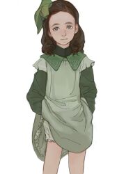  1girl a_little_princess blue_eyes brown_hair dress feason green_dress green_ribbon hair_ribbon looking_at_viewer ribbon sarah_crewe simple_background white_background 