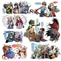  2girls 6+boys 6+girls aerith_gainsborough angel_wings animal animal_ear_hairband animal_ears anlucea aqua_hairband aqua_leotard aqua_nails arm_around_shoulder armor arrow_(projectile) arrow_in_body asymmetrical_legwear aviator_cap aviator_goggles bald bangle barbara_(dq6) bare_shoulders bartz_klauser beer_mug belt black_belt black_bodysuit black_hair black_pantyhose black_sleeves blonde_hair blue_armor blue_dress blue_eyes blue_gem blue_gloves blue_hat blue_skirt blue_tunic bodysuit boots bracelet bracer braid braided_ponytail breasts brown_boots brown_gloves brown_hair buttons cape capelet cecil_harvey choker circlet cloak closed_eyes closed_mouth coin collared_shirt cropped_jacket cropped_legs cropped_torso cropped_vest crystal cup curly_hair d_d_work detached_sleeves dragon_quest dragon_quest_ii dragon_quest_iii dragon_quest_iv dragon_quest_ix dragon_quest_v dragon_quest_vi dragon_quest_x dress earrings edward_geraldine fake_animal_ears feather_hair_ornament feathered_wings feathers final_fantasy final_fantasy_iv final_fantasy_v final_fantasy_vi final_fantasy_vii flower forehead_protector frown furrowed_brow gadabout_(dq3) gem gloves goggles goggles_on_head green_belt green_dress green_gem green_gloves green_hair grey_cape grey_eyes grey_hair grey_hairband grin hair_between_eyes hair_ornament hair_over_shoulder hair_ribbon hair_slicked_back hair_tie hairband halo hand_on_another's_cheek hand_on_another's_face hand_on_another's_shoulder hand_on_own_chin hand_on_own_hip hat hero_(dq3) hero_(dq5) heroine_(dq4) highres holding holding_cup holding_mace holding_polearm holding_staff holding_sword holding_weapon hood hood_up hooded_capelet izayaarl jacket jewelry leotard long_hair looking_at_viewer low-tied_long_hair low_ponytail mace medium_breasts mireyu mouth_veil mug multiple_boys multiple_girls nail_polish open_mouth orange_cape orange_pants orange_shirt orange_sleeves outstretched_arm outstretched_arms pants pantyhose parted_bangs parted_lips petrification pink_eyes pink_hair pink_ribbon playboy_bunny polearm ponytail prince_of_lorasia prince_of_samantoria princess_of_moonbrook puffy_short_sleeves puffy_sleeves purple_cloak purple_hat purple_scarf rabbit_ears rabbit_tail red_cape red_capelet red_cloak red_eyes red_hairband red_jacket red_tabard red_trim ribbon ribbon_choker robe roto's_emblem roto_(dq3) scar scar_across_eye scar_on_face scarf seto_(ff7) setzer_gabbiani sharp_teeth shirt short_hair short_sleeves shoulder_armor shoulder_spikes shuriken sidelocks single_braid single_sleeve sitting skirt smile spikes spiky_hair staff strapless strapless_dress strapless_leotard sweatdrop sword tabard tail teeth thief_(dq3) thigh_strap torn_cloak torn_clothes traditional_halo tree_stump tunic twintails twitter_username upper_body v_arms veil vest vincent_valentine weapon weapon_in_mouth white_background white_dress white_eyes white_robe white_shirt white_tunic white_wrist_cuffs wings wrist_cuffs yellow_vest 