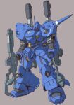  clenched_hand grey_background gun gundam gundam_0080 highres holding holding_gun holding_weapon kampfer_(mobile_suit) looking_at_viewer mecha no_humans one-eyed pink_eyes redesign robot science_fiction shoulder_spikes solo spikes standing weapon yan_(ppl2700) 