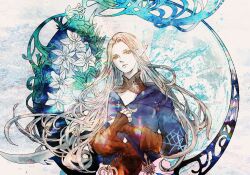  1girl closed_mouth commentary_request copyright_name elezen elf final_fantasy final_fantasy_xiv grey_eyes grey_hair long_hair pointy_ears ruka_(blueplus84) solo very_long_hair ysayle_dangoulain 