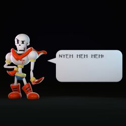  1:1 1boy 2021 3d armor black_background black_eyes blue_shorts boots cape digital_media english_text full_body gloves hand_on_own_hip highres humanoid ian_ng male male_focus male_only monster monster_boy open_mouth papyrus_(undertale) red_boots red_cape red_gloves shorts simple_background skeleton smile smug solo speech_bubble standing teeth text undead undertale utdr_(toby_fox) white_armor zbrush_(medium) 