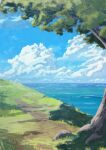  blue_sky cliff clouds commentary_request day from_above grass highres no_humans ocean original outdoors rock scenery sky tree water yuhkip 