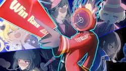  1other 2boys 3girls :d ^_^ black_gloves black_hair black_shirt black_suit blonde_hair blue_coat blue_eyes blue_necktie blush brown_hair cigarette closed_eyes coat colored_smoke commentary commission contempt_awe_(e.g.o) dante_(limbus_company) don_quixote_(project_moon) e.g.o_(project_moon) english_commentary english_text flaming_head gloves gold_trim gun_to_mouth hair_between_eyes hair_intakes hair_ornament hand_on_own_chin hat heart heart_hair_ornament high_collar holding in_the_name_of_love_and_hate_(e.g.o) lapels limbus_company long_hair looking_at_viewer looking_down magic_bullet_(e.g.o) magical_girl meursault_(project_moon) minty_chu multiple_boys multiple_girls n_corp._e.g.o_(identity)_(project_moon) necktie notched_lapels object_head ootachi outis_(project_moon) ponytail project_moon red_coat red_eyes red_hat red_necktie ryoshu_(project_moon) second-party_source shirt short_hair sinclair_(project_moon) smile smoke suit thumb_(identity)_(project_moon) tinted_eyewear top_hat user_interface vgen_commission video_thumbnail weapon weapon_on_back white_shirt yellow_eyes youtube_video_thumbnail 