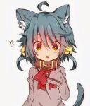  !? 1girl animal_ears antenna_hair bell cat_ears cat_girl collar jingle_bell long_sleeves non-web_source simple_background surprised white_background 