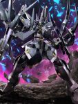  claw_(weapon) crystal glowing glowing_eyes green_eyes highres holding holding_weapon looking_at_viewer mecha no_humans raftclans robot science_fiction solo super_robot_wars super_robot_wars_judgement super_robot_wars_og_moon_dwellers super_robot_wars_original_generation weapon zb 