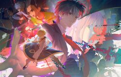  4girls 6+boys aquiline_nose bandaged_head bandages black_hair blonde_hair blue_necktie blue_tabard bonolenov_ndongo brown_eyes chain chrollo_lucilfer closed_mouth collared_shirt commentary_request earrings facial_mark franklin_bordeau gon_freecss green_jacket highres hisoka_morow hun_bbokbbok hunter_x_hunter jacket jewelry killua_zoldyck korean_commentary korutopi kurapika layered_sleeves long_sleeves machi_komacine multiple_boys multiple_girls necktie nobunaga_hazama nose open_mouth pakunoda pants parted_lips powering_up red_eyes red_necktie shalnark shirt shizuku_murasaki short_hair short_over_long_sleeves short_sleeves spiky_hair star_(symbol) star_facial_mark suit suit_jacket tabard teeth tongue uvogin white_hair white_pants white_shirt 