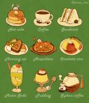  :3 blush_stickers bow bowtie breakfast butter cherry coffee coffee_beans coffee_cup coffee_pot cream creature cup cup_on_head disposable_cup drinking_glass drinking_straw egg egg_(food) english_text food food_focus food_stand fork fruit haru_(pisces_hal) highres holding holding_fork holding_spoon ice ice_cream ice_cream_float ice_cube in_container in_cup in_food ketchup lemon lemon_slice lettuce melon_soda no_humans noodles o_o omelet omurice on_food original pancake pasta plate pudding sandwich spoon steam syrup toast tomato traditional_bowtie twitter_username 