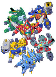  banzain black_eyes cannon commentary_request danshark denraio donblue ganbird highres holding holding_rocket_launcher holding_weapon looking_at_viewer mecha mecha_focus mechanical_wings mizutani_kenta no_humans robot rocket_launcher rpg_densetsu_hepoi simple_background weapon white_background wings zandile 