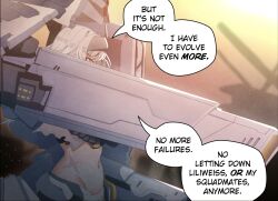  1girl armor at2. bandaged_leg bandaged_stomach bandaged_waist bandages cloak goddess_of_victory:_nikke head-mounted_display highres long_hair mechanical_arms merryweather official_alternate_costume scar scar_on_stomach snow_white_(heavy_arms)_(nikke) snow_white_(nikke) torn_cloak torn_clothes visor_(armor) white_cloak white_hair yellow_eyes 