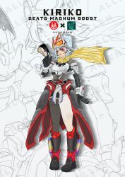  1girl animal_ears armor black_bodysuit bodysuit boost_buckle breasts brown_eyes commentary compound_eyes cosplay desire_driver english_commentary exhaust exhaust_pipe facial_mark fox_ears fox_mask gloves gradient_fur green_hair half_mask highres holding kamen_rider kamen_rider_geats kamen_rider_geats_(cosplay) kamen_rider_geats_(magnumboost_form) kamen_rider_geats_(series) kiriko_(overwatch) kitsune looking_at_viewer magnum_boost magnum_buckle mask monallenster overwatch ponytail raise_buckle rider_belt scarf short_hair solo tokusatsu white_armor 