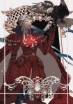  1girl absurdres animal bird cape closed_mouth dress eagle edelgard_von_hresvelg fire_emblem fire_emblem:_three_houses gloves hair_ornament highres horns jewelry long_hair long_sleeves looking_at_viewer red_cape solo uniform violet_eyes watayumi_leo white_hair 