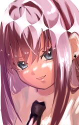  +_+ 1girl bataguro171129 black_necktie blue_eyes blush breasts close-up collared_shirt earrings hair_between_eyes hair_intakes highres jewelry kimi_no_koto_ga_dai_dai_dai_dai_daisuki_na_100-nin_no_kanojo long_hair looking_at_viewer necktie parted_lips patterned_hair portrait purple_hair saiki_himeka shirt sidelocks simple_background smile solo star_(symbol) star_earrings upper_body white_background white_shirt 