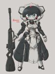  1girl android breasts clenched_hand glasses gun highres holding holding_gun holding_weapon kuruton486 looking_at_viewer maid medium_breasts original rifle round_eyewear science_fiction sniper_rifle solo twitter_username weapon 