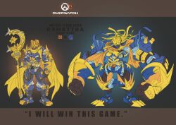  1boy armor battlefield bear beat_axe beat_buckle blue_armor blue_jeogori bodysuit boots boxing_gloves brass_knuckles cable_hair cape commentary cosplay desire_driver english_commentary gloves glowing highres holding humanoid_robot instrument jack-o'-lantern kamen_rider kamen_rider_geats_(series) kamen_rider_punkjack kamen_rider_punkjack_(cosplay) keytar large_hands long_scarf male_focus monallenster monster_buckle orange_cape overwatch pumpkin raise_buckle ramattra_(overwatch) rider_belt robot scar scar_on_shoulder scarf solo tokusatsu weapon 