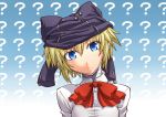  aegis android animal_ears blonde_hair blue_eyes blush bow head_tilt persona persona_3 ribbon school_uniform segami_daisuke short_hair solo wardrobe_error 