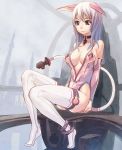  bad_id breasts brown_eyes cat_ears large_breasts long_hair robot_ears sideboob silver_hair sitting smile thigh-highs thighhighs tougetsu_gou white_legwear white_thighhighs 