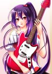  highres instrument k-on! kose listen!! long_hair nakano_azusa orange_eyes polka_dot purple_hair side_ponytail solo 