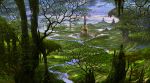  building castle fantasy highres landscape nature no_humans original river scenery swamp tree ucchiey water 