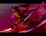  armor black_hair horns male oni oropi pixiv pixiv_fantasia pixiv_fantasia_3 ponytail red red_eyes sword weapon 