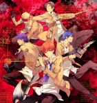  angel_beats! blonde_hair blue_hair brown_hair fujimaki_(angel_beats!) futaba_hazuki gun halberd headband hinata_(angel_beats!) male multiple_boys noda_(angel_beats!) orange_hair otonashi_(angel_beats!) polearm purple_hair school_uniform shirasaya short_hair tk_(angel_beats!) uniform weapon 