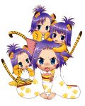  animal_ears cat_ears ikeda_hina ikeda_kana ikeda_kina ikeda_nasa japanese_clothes saki tail tiger_costume tiger_print triplets 
