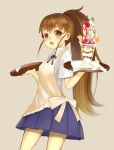  blush brown_eyes brown_hair food gomibox ice_cream long_hair open_mouth parfait ponytail skirt solo taneshima_popura tray very_long_hair waitress working!! 