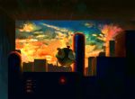  city cloud magnemite no_humans pokemon pokemon_(game) pokemon_rgby sky sunset tanabata_suika 