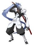  blazblue blue_hair claws hakumen kamirobo male mask muscle sheath sheathed sword weapon 