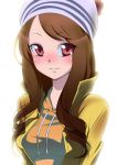  blush brown_hair casual face hat original red_eyes smile solo zpolice 