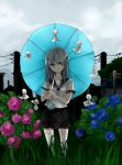  flower girl grey_hair school_uniform umbrella 