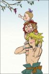  blonde_hair brown_hair carrying kotatsuice link male malo nintendo pointy_ears shirtless shoulder_carry smile talo the_legend_of_zelda twilight_princess 