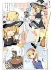  alice_margatroid annoyed blonde_hair bloomers blue_eyes bobby_socks braid broom comic fang hairband hanabana_tsubomi hat heart jpeg_artifacts kirisame_marisa petticoat salute short_hair smile socks touhou translated translation_request witch_hat 