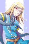  blonde_hair blue blue_background glasses jade_curtiss long_hair male red_eyes sada_a smile solo tales_of_(series) tales_of_the_abyss 