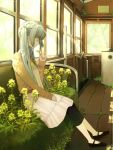  aqua_hair casual closed_eyes flower fujino_iro hatsune_miku indoors long_hair nature sitting smile solo twintails vocaloid 